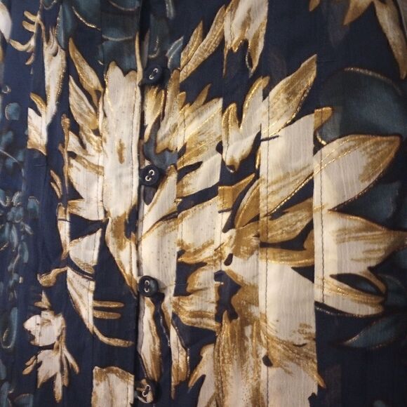 Coldwater Creek floral pleated blouse with sheer roll tab sleeve - Picture 3 of 14